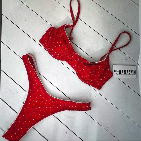 La Hana Swim Emilia Bikini Bottom in Red Floral - Lahana - Picture 3 of 16